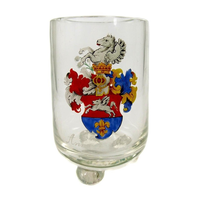 Ball-footed cup with enameled coat of arms depiction, Harrach&#39;sche Neuwelt around 1870