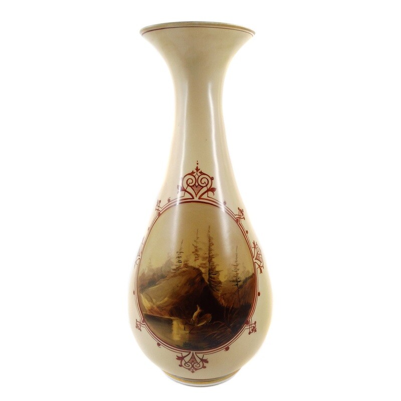 Pair of large milk glass vases with hunting paintings, Harrach'sche Neuwelt around 1870