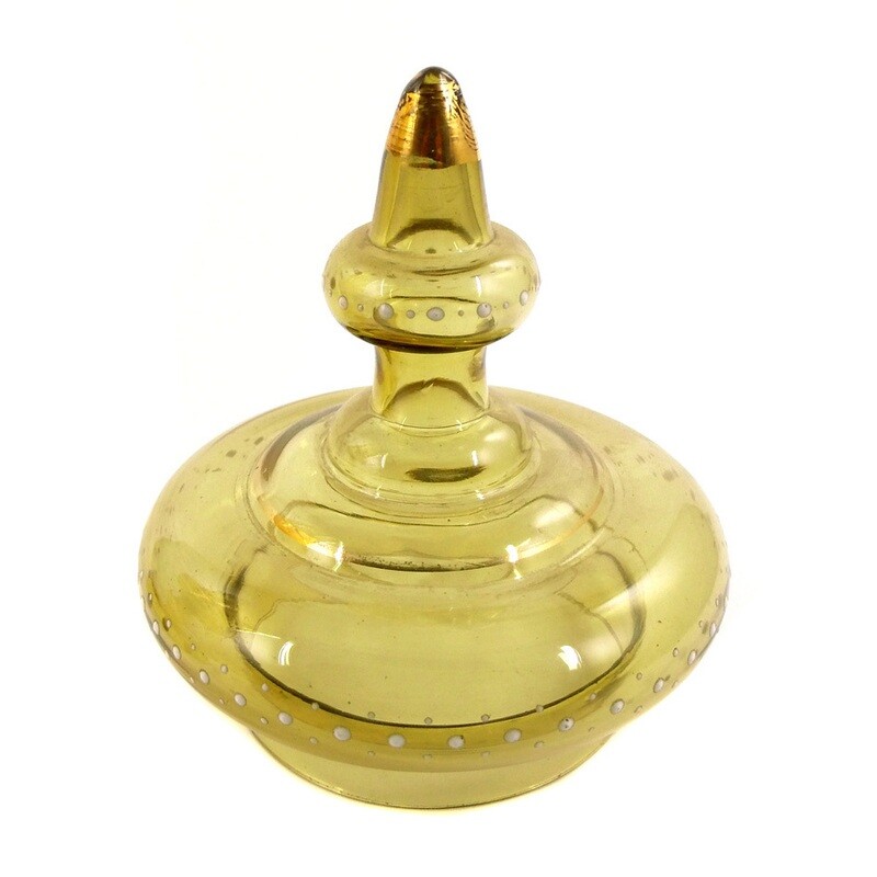 41 cm high lidded cup made of green-brown glass with snow painting, 1870-90
