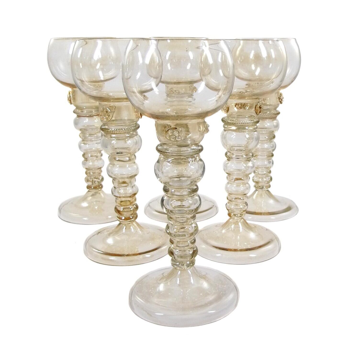 6 Romans made of colorless, lustered glass with berry nubs, Fritz Heckert
