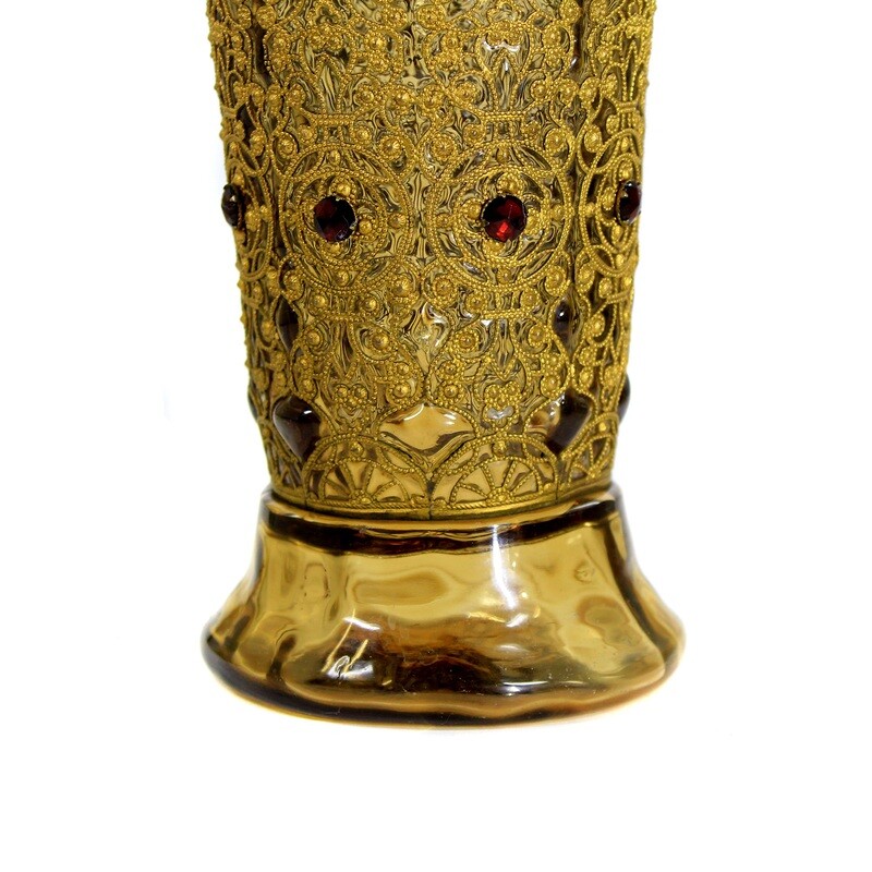 Lidded cup with filigree brass fittings, Fritz Heckert, designed by A. Heyden around 1884