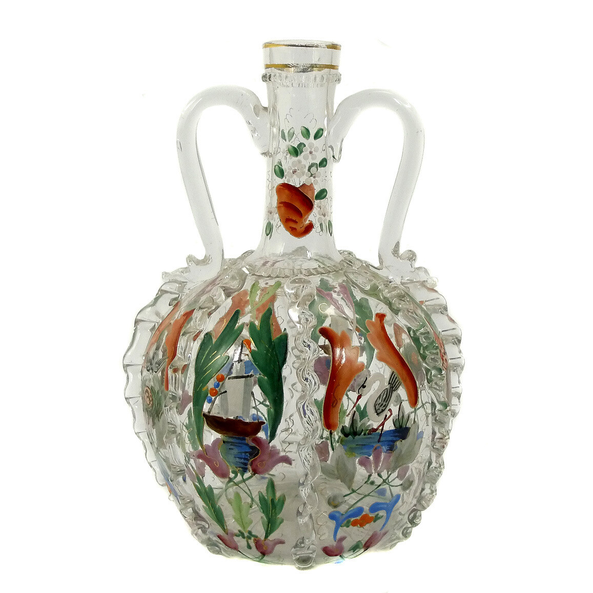 Double-handled carafe with Dutch motifs in enamel painting, Fritz Heckert