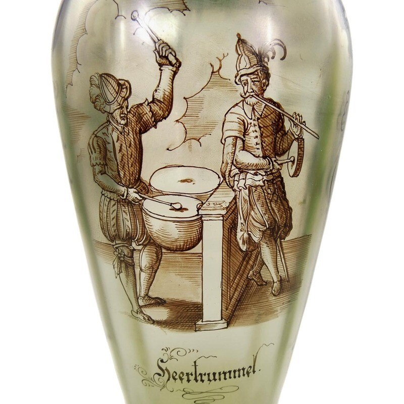 Large vase with black solder sepia painting, Fritz Heckert, dev. A. Heyden c. 1887