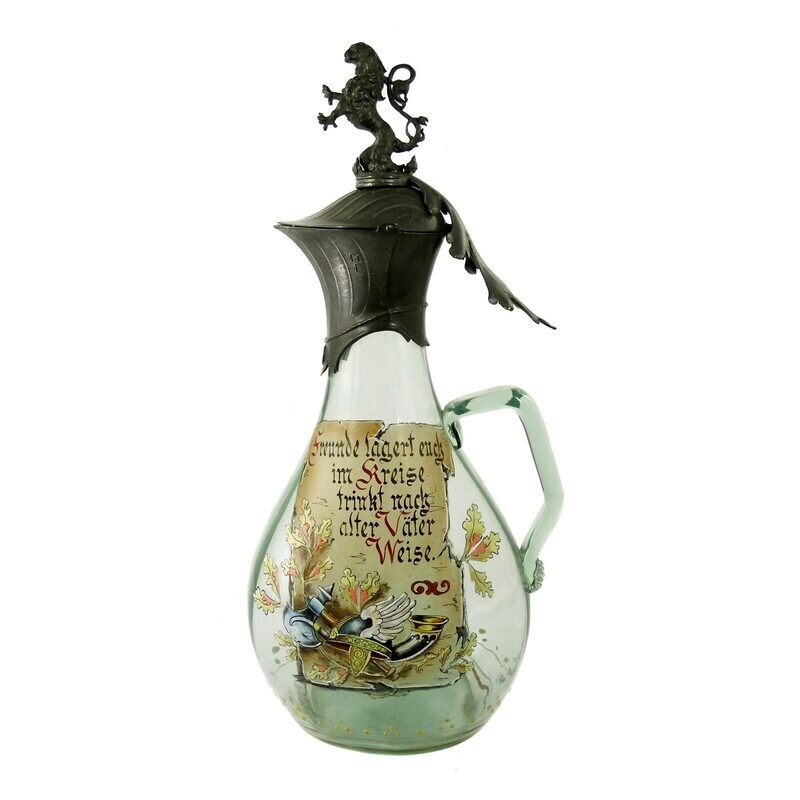 Handle jug with metal fittings &amp; enamel painting, Theresienthal / van Hauten around 1890