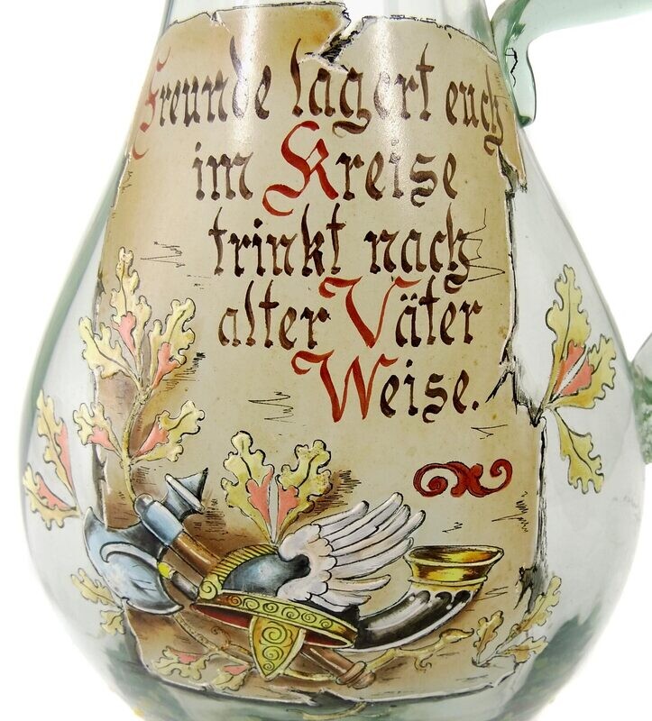 Handle jug with metal fittings &amp; enamel painting, Theresienthal / van Hauten around 1890