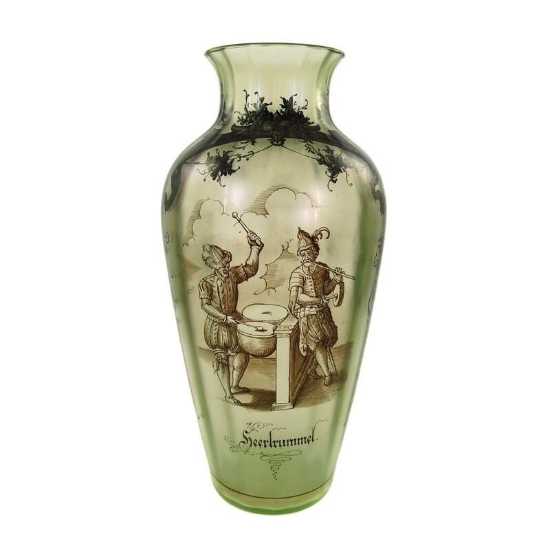 Large vase with black solder sepia painting, Fritz Heckert, dev. A. Heyden c. 1887