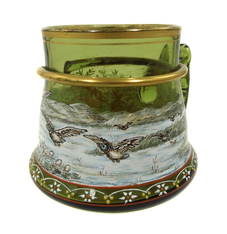 Hunting cup in the Renaissance style with duck hunting in enamel painting, Riedel around 1884
