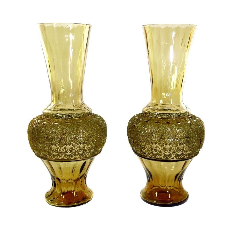 Pair of large vases with filigree brass fittings, Fritz Heckert, draft A. Heyden