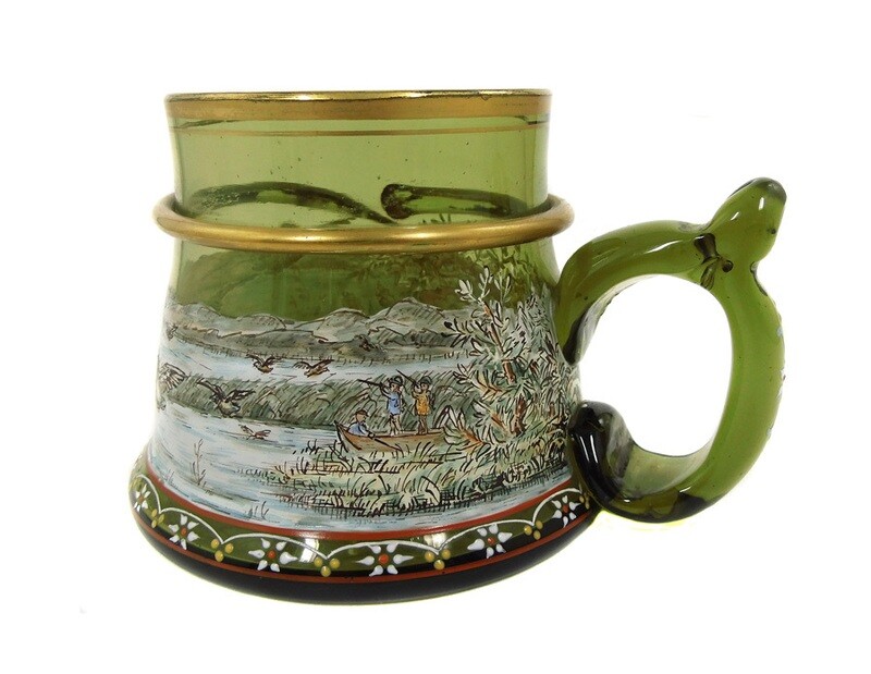 Hunting cup in the Renaissance style with duck hunting in enamel painting, Riedel around 1884