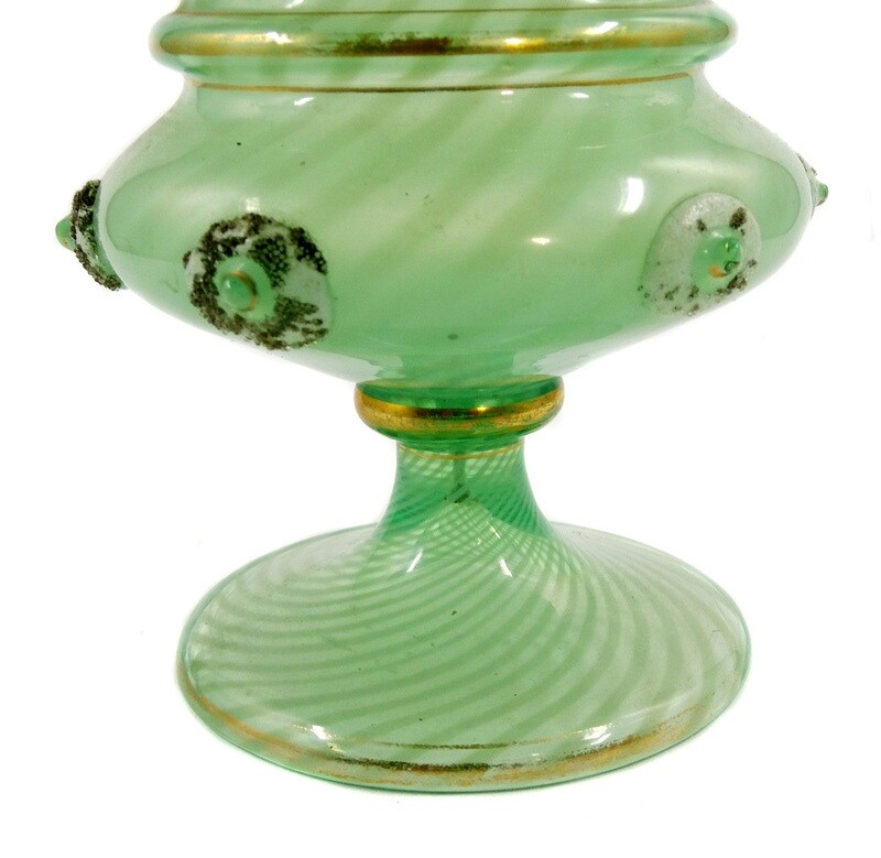 Cup made of opal Cyprus glass with pearl decoration, Fritz Heckert, designed by Otto Thamm