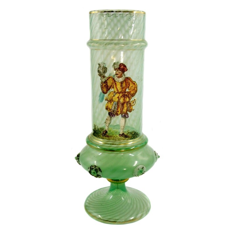 Cup made of opal Cyprus glass with pearl decoration, Fritz Heckert, designed by Otto Thamm