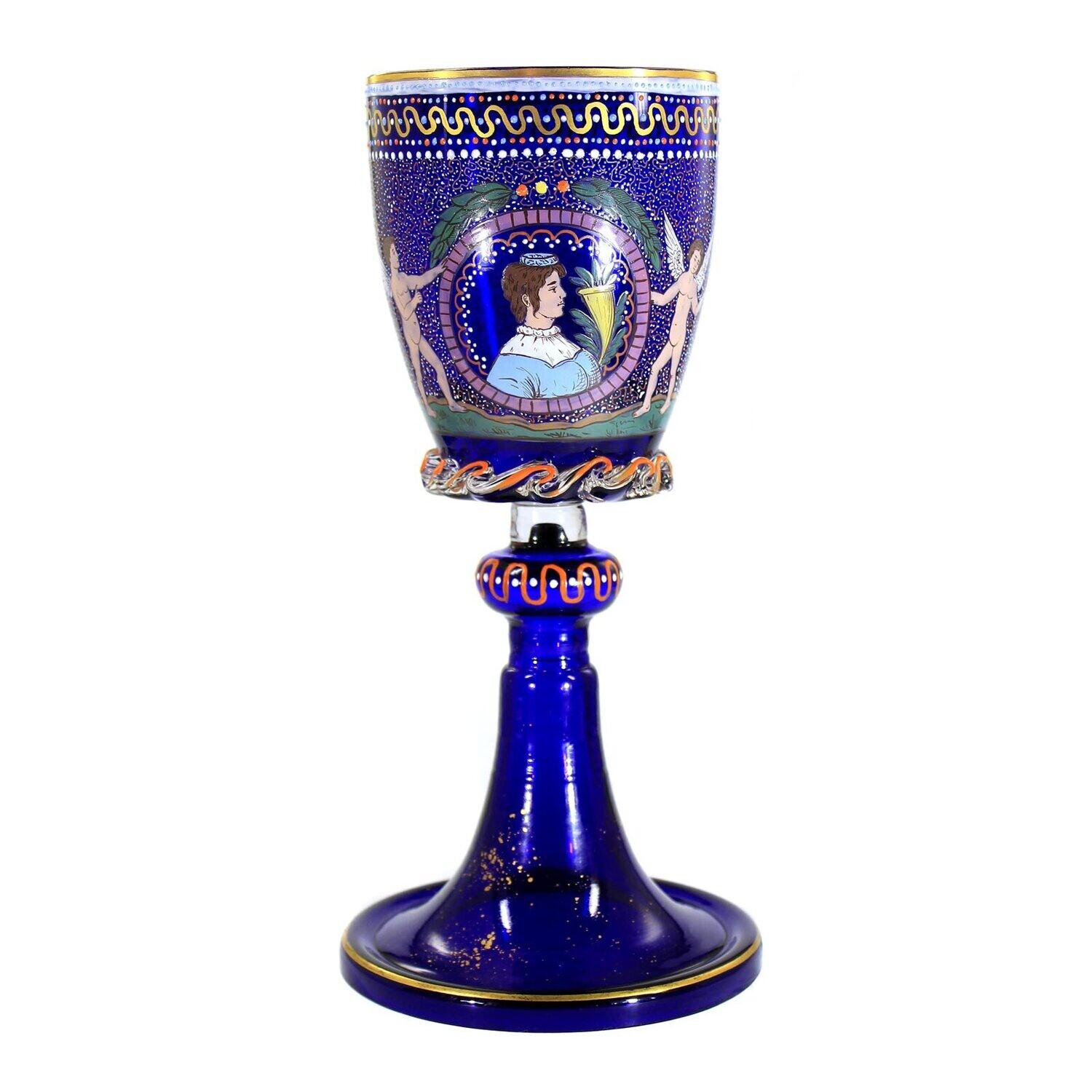 Rare Renaissance cup with wavy edge made of blue glass, Fritz Heckert around 1870 ​