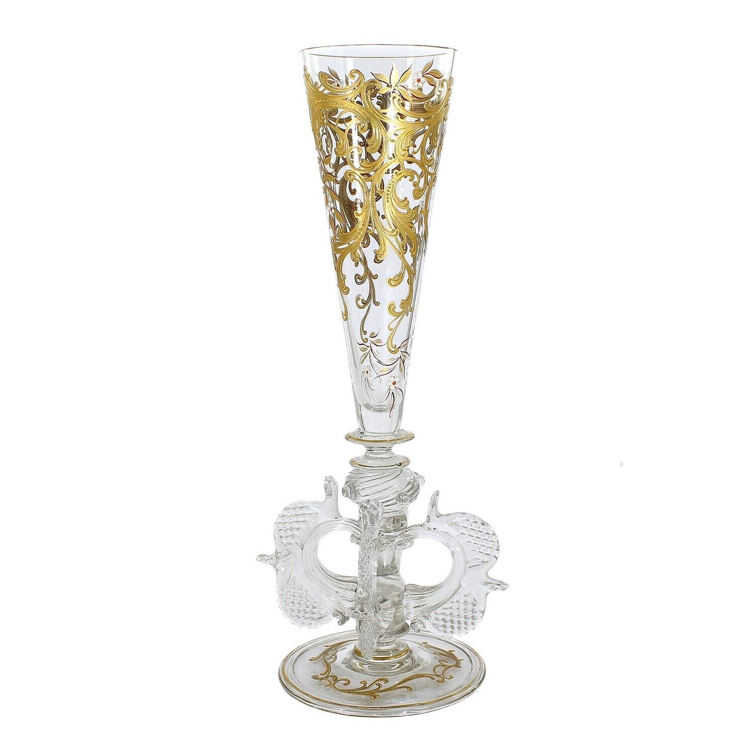 Rare winged cup with impasto gold painting, Fritz Heckert, designed by Jummel