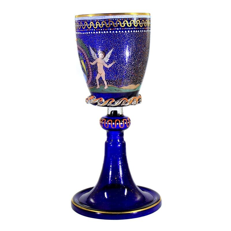 Rare Renaissance cup with wavy edge made of blue glass, Fritz Heckert around 1870 ​