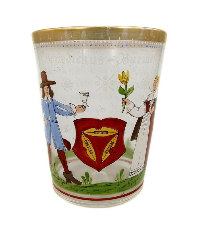 Weavers&#39; guild cup with enamel painting, Fritz Heckert, draft O. Jummel, signed