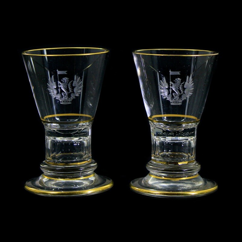 1st of 2. Footed cup with the coat of arms of a Prussian nobleman, signed Lobmeyr.