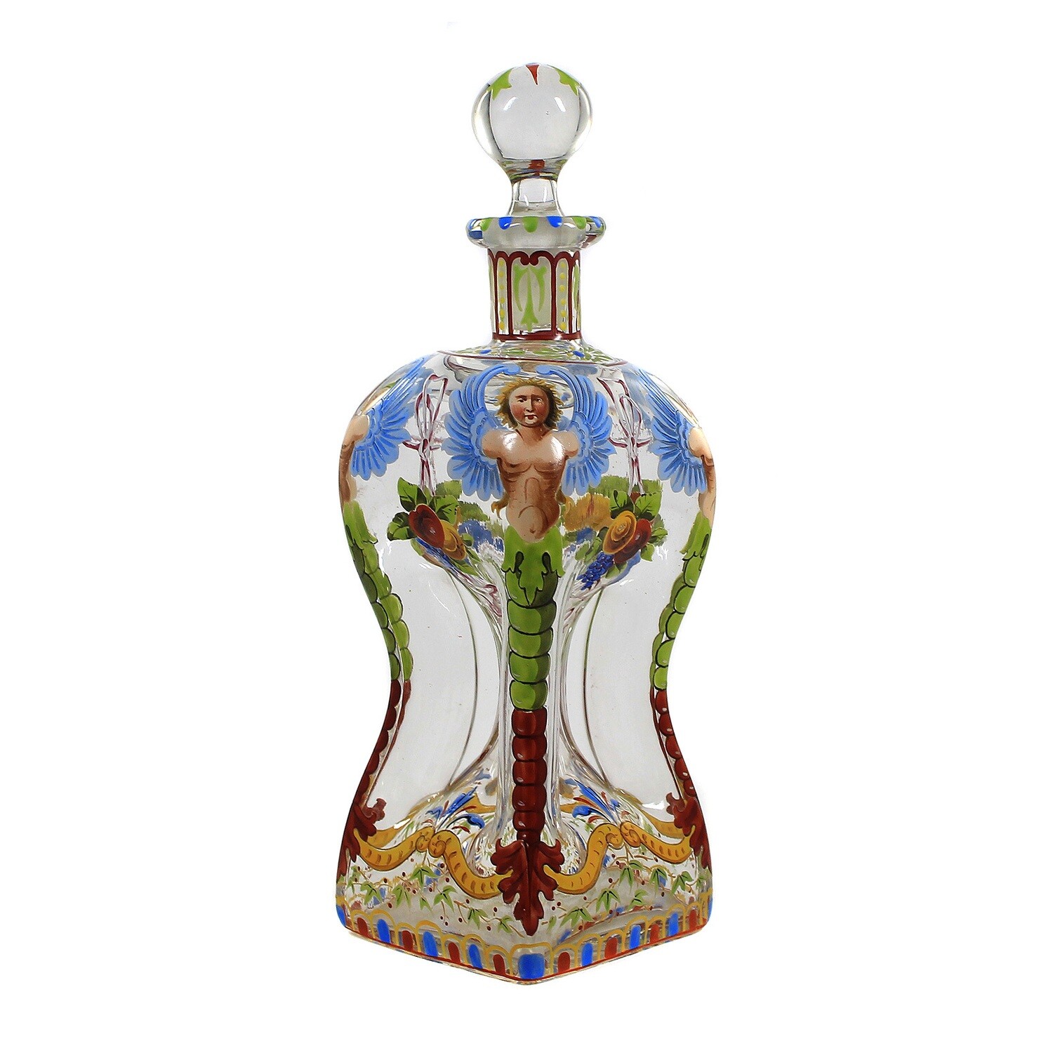 Bottle with stopper / Kuttrolf with enamel painting, Lobmeyr around 1870-80