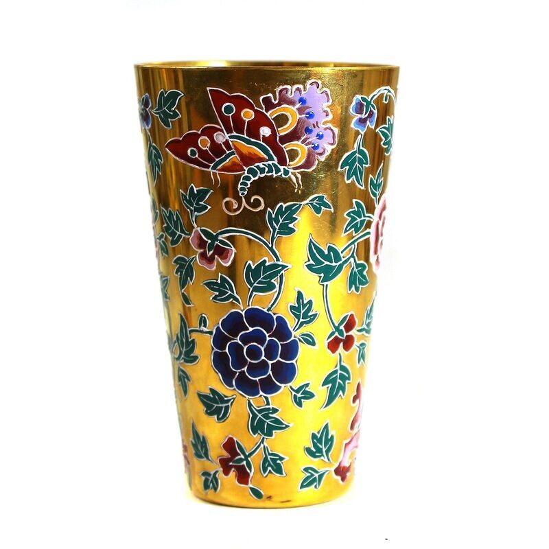 Gold-plated champagne goblet with Japanese decor, Ludwig Moser and Sons around 1880