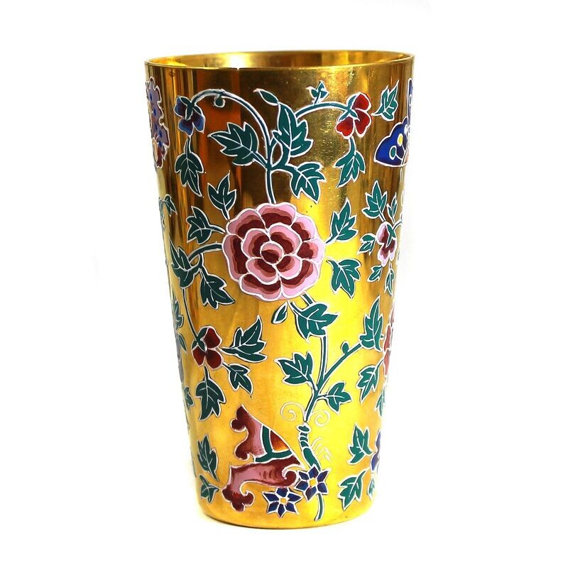 Gold-plated champagne goblet with Japanese decor, Ludwig Moser and Sons around 1880