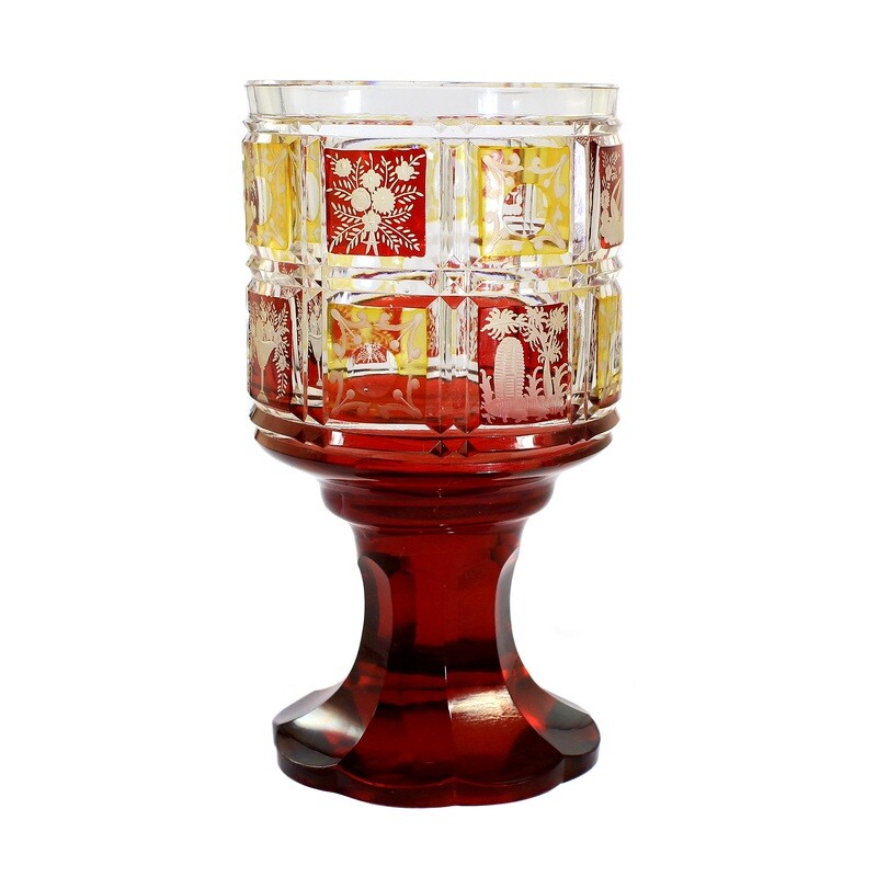 Footed cup with allegories and floral motifs, Bohemia, around 1880-1900