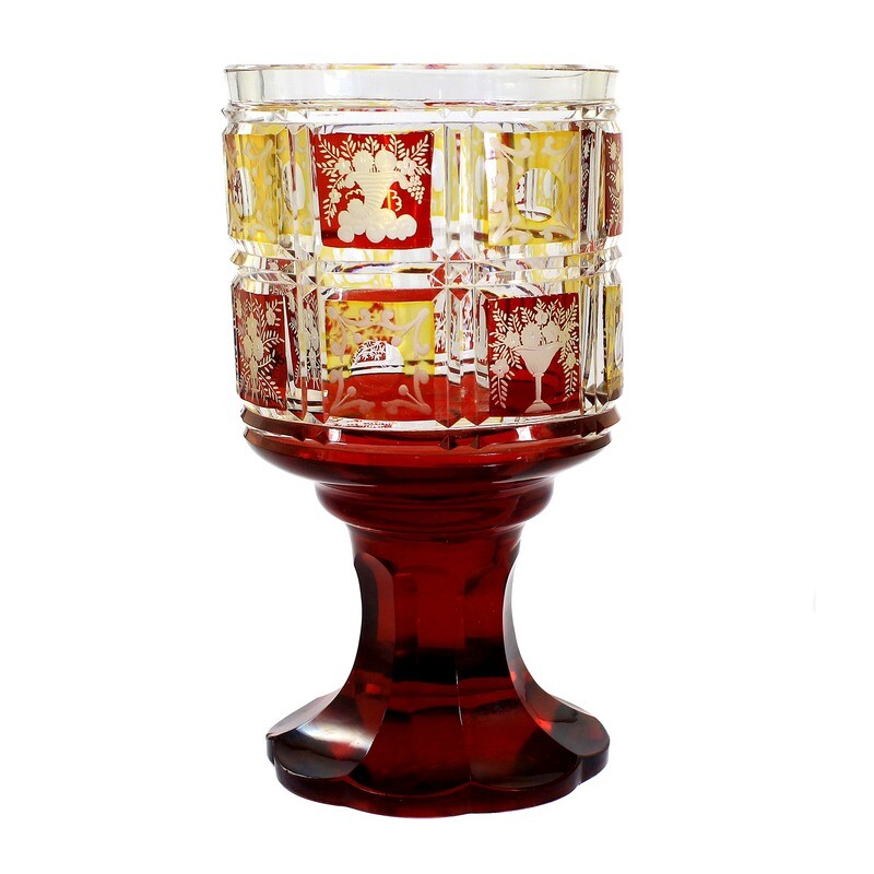 Footed cup with allegories and floral motifs, Bohemia, around 1880-1900