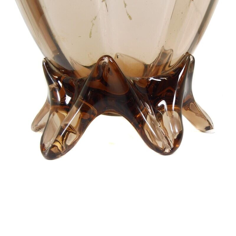 Large vase made of smoky brown glass with opaque enamel painting, France or Bohemia