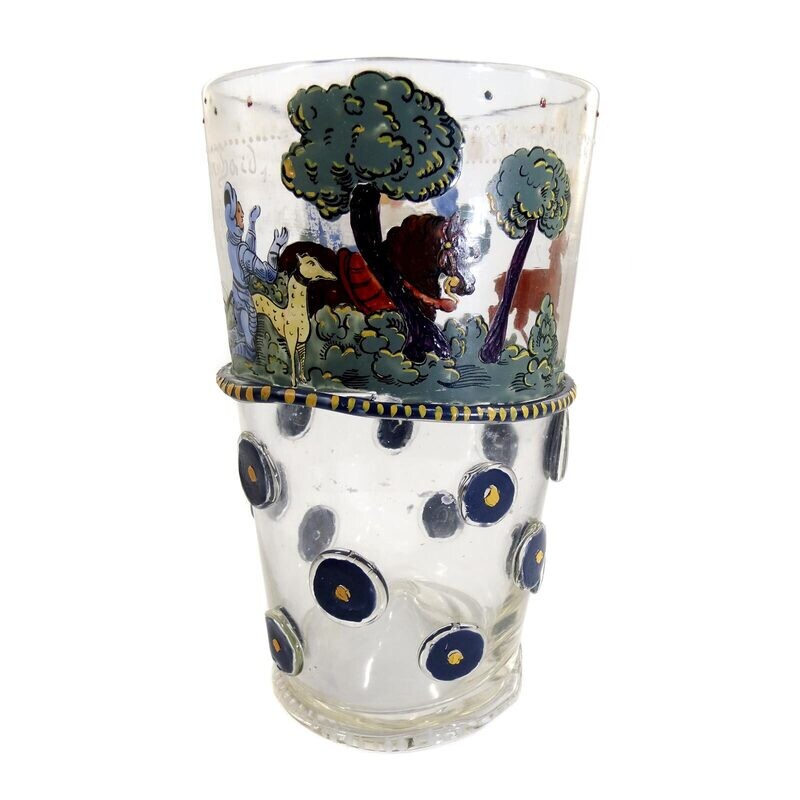 Rare Hubertus tankard with raised base, 2nd half of the 19th century.