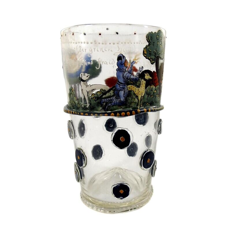 Rare Hubertus tankard with raised base, 2nd half of the 19th century.