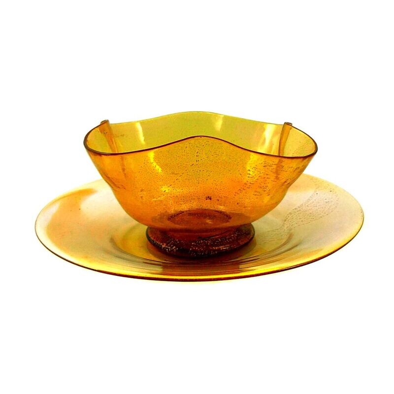 Plate and bowl with gold glitter, Salviati around 1870-80