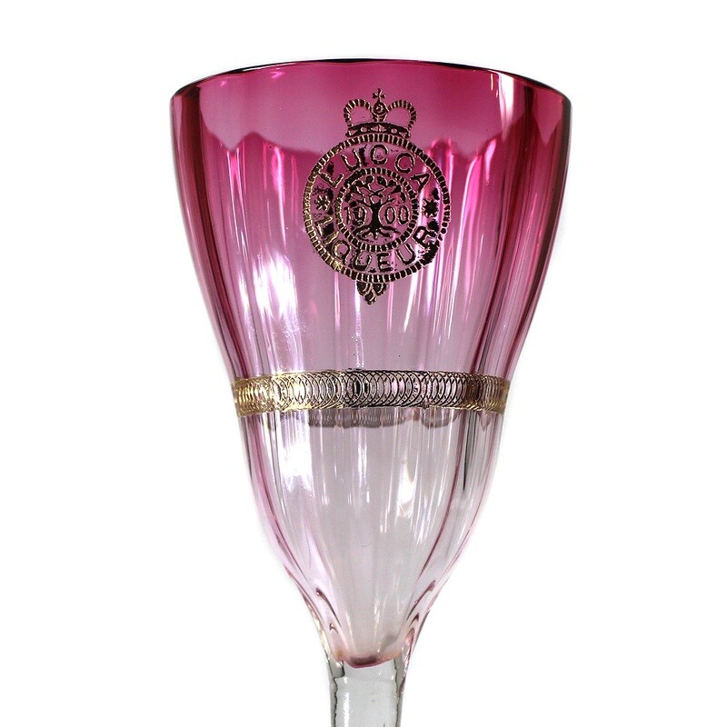 Stängelglas mit violett unterfangener Kuppa, Entwurf Kolo Moser um 1900