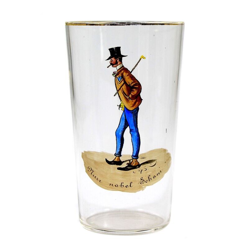 Champagne cup with caricature by Hans Schleichmann, Bakalowits, Vienna around 1900