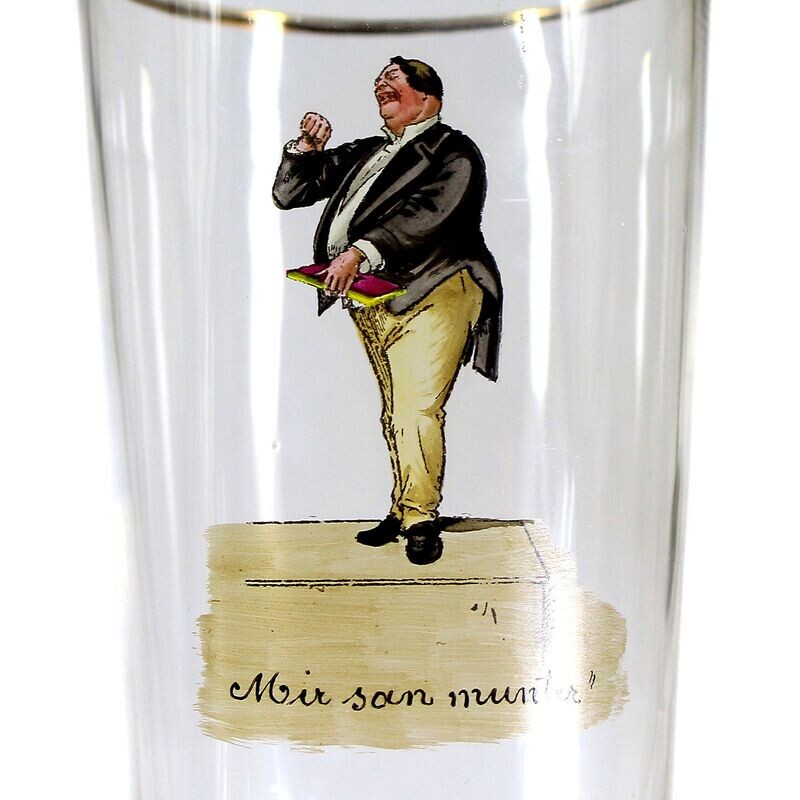 Champagne cup with caricature by Hans Schleichmann, Bakalowits, Vienna around 1900
