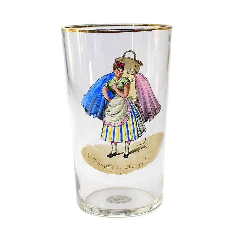 Champagne cup with caricature by Hans Schleichmann, Bakalowits, Vienna around 1900