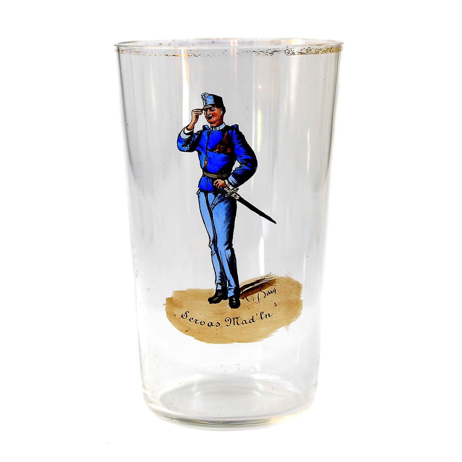 Champagne cup with caricature by Hans Schleichmann, Bakalowits, Vienna around 1900