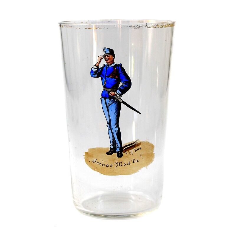 Champagne cup with caricature by Hans Schleichmann, Bakalowits, Vienna around 1900