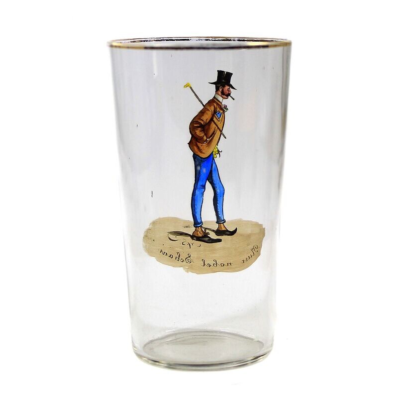 Champagne cup with caricature by Hans Schleichmann, Bakalowits, Vienna around 1900