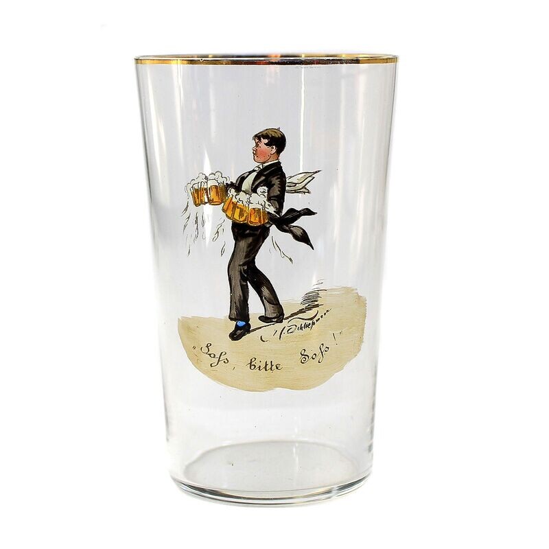 Champagne cup with caricature by Hans Schleichmann, Bakalowits, Vienna around 1900