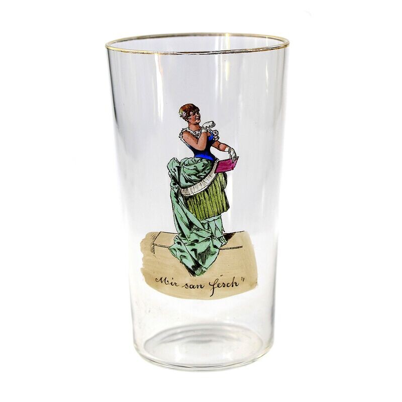 Champagne cup with caricature by Hans Schleichmann, Bakalowits, Vienna around 1900