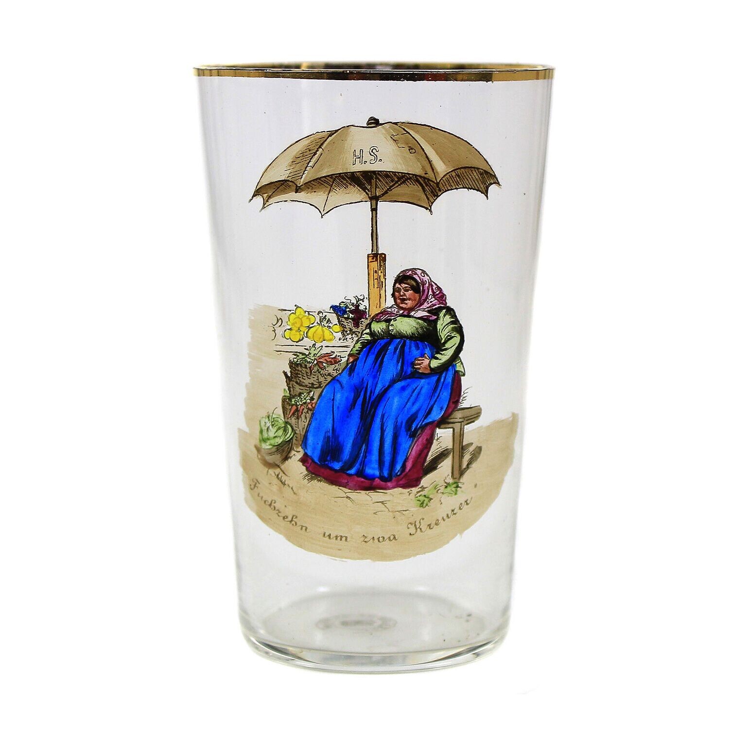 Champagne cup with a caricature by Hans Schliessmann, Bakalowits, Vienna around 1900