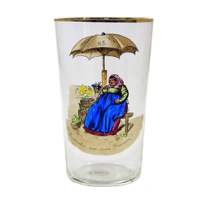 Champagne cup with a caricature by Hans Schliessmann, Bakalowits, Vienna around 1900