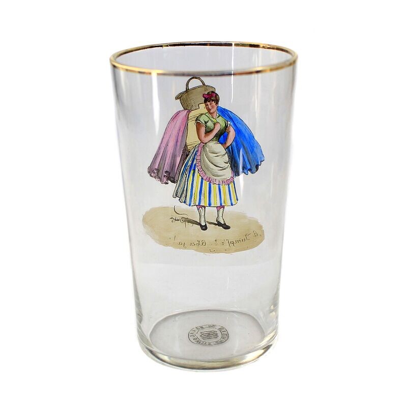 Champagne cup with caricature by Hans Schleichmann, Bakalowits, Vienna around 1900