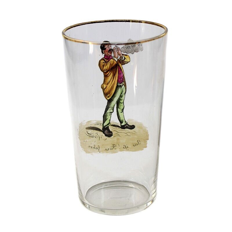 Champagne cup with caricature by Hans Schleichmann, Bakalowits, Vienna around 1900