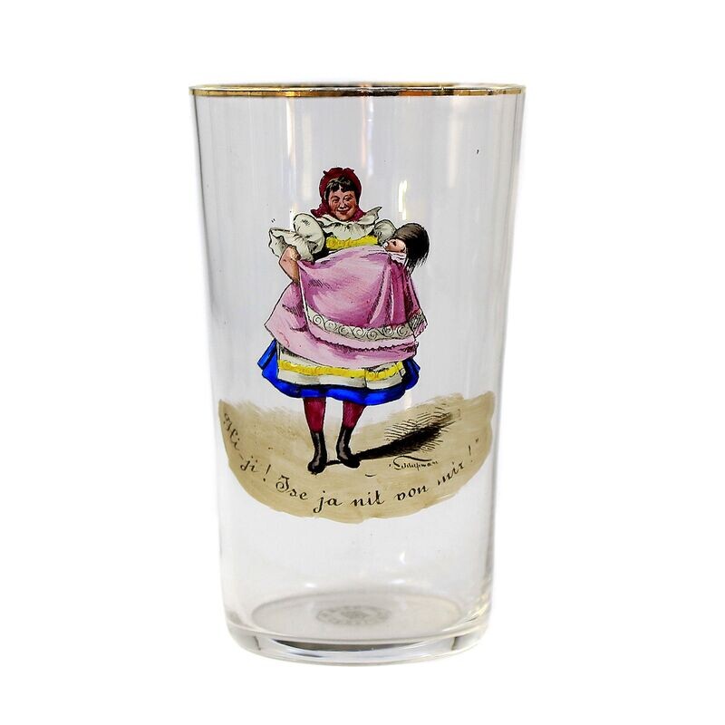 Champagne cup with caricature by Hans Schleichmann, Bakalowits, Vienna around 1900