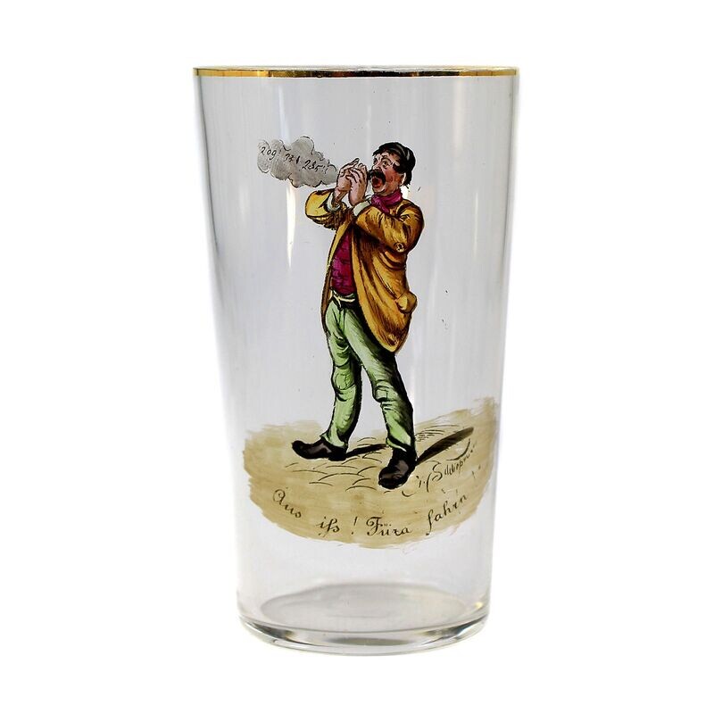 Champagne cup with caricature by Hans Schleichmann, Bakalowits, Vienna around 1900