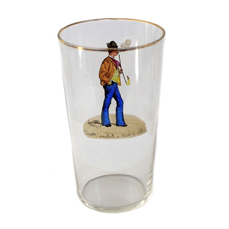 Champagne cup with caricature by Hans Schleichmann, Bakalowits, Vienna around 1900