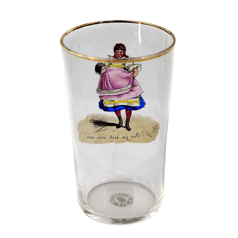 Champagne cup with caricature by Hans Schleichmann, Bakalowits, Vienna around 1900