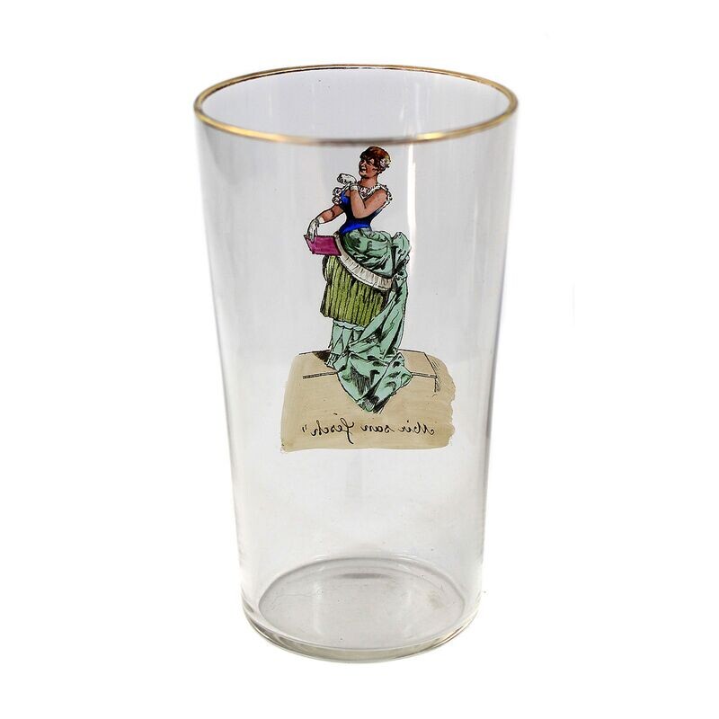 Champagne cup with caricature by Hans Schleichmann, Bakalowits, Vienna around 1900