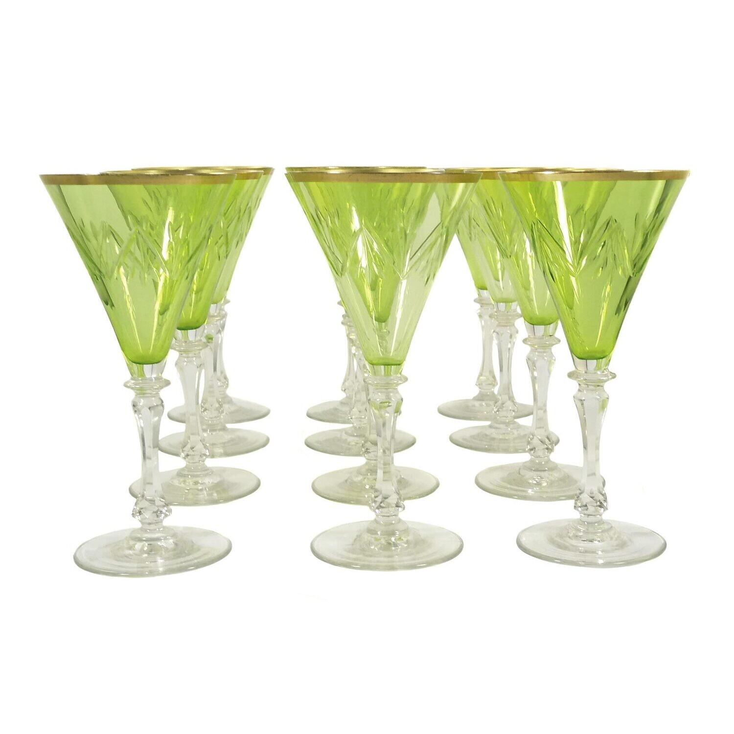 1 von 12. Stängelglas mit pistachefarbener Kuppa, Form 1644, Theresienthal