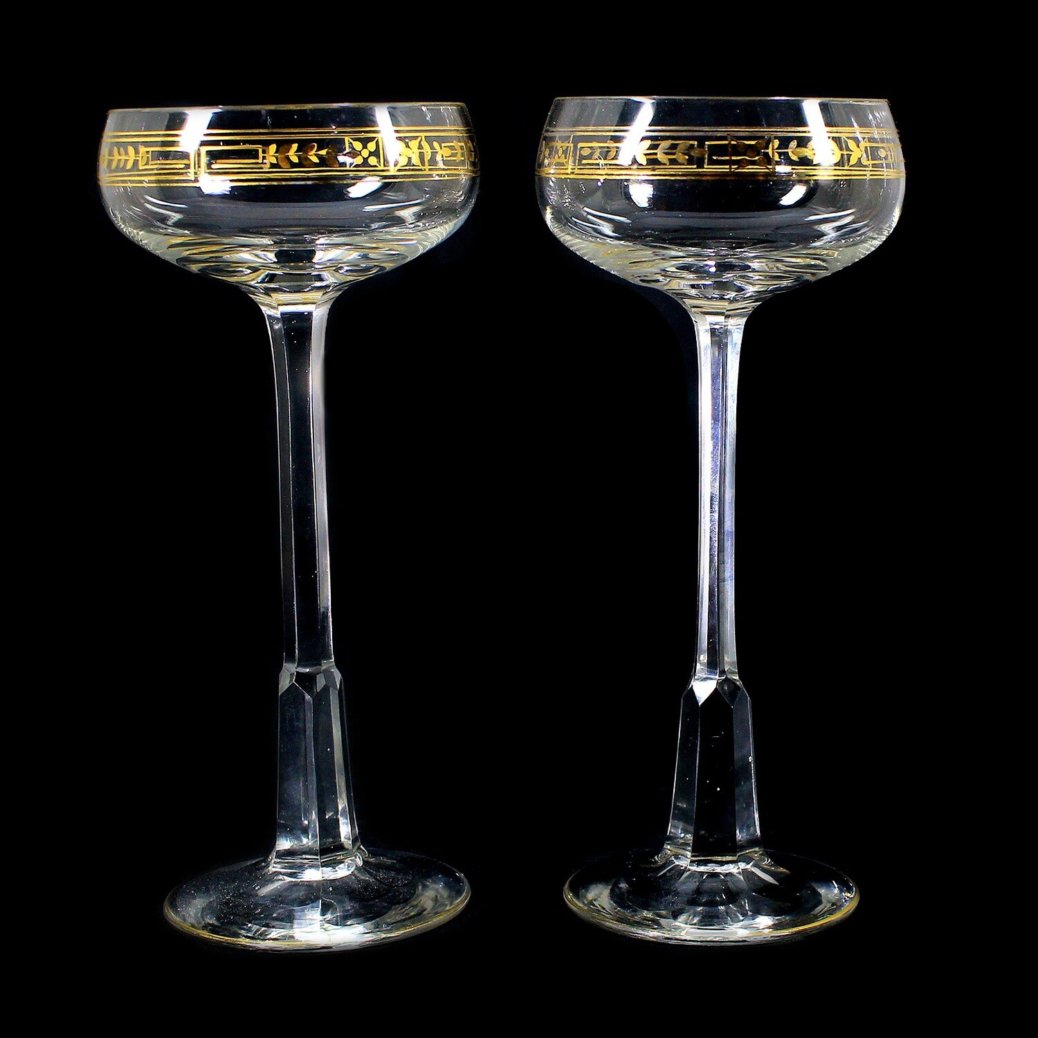 1. of 2. Stem glass made of colorless glass with gold decoration, Theresienthal, form 1849