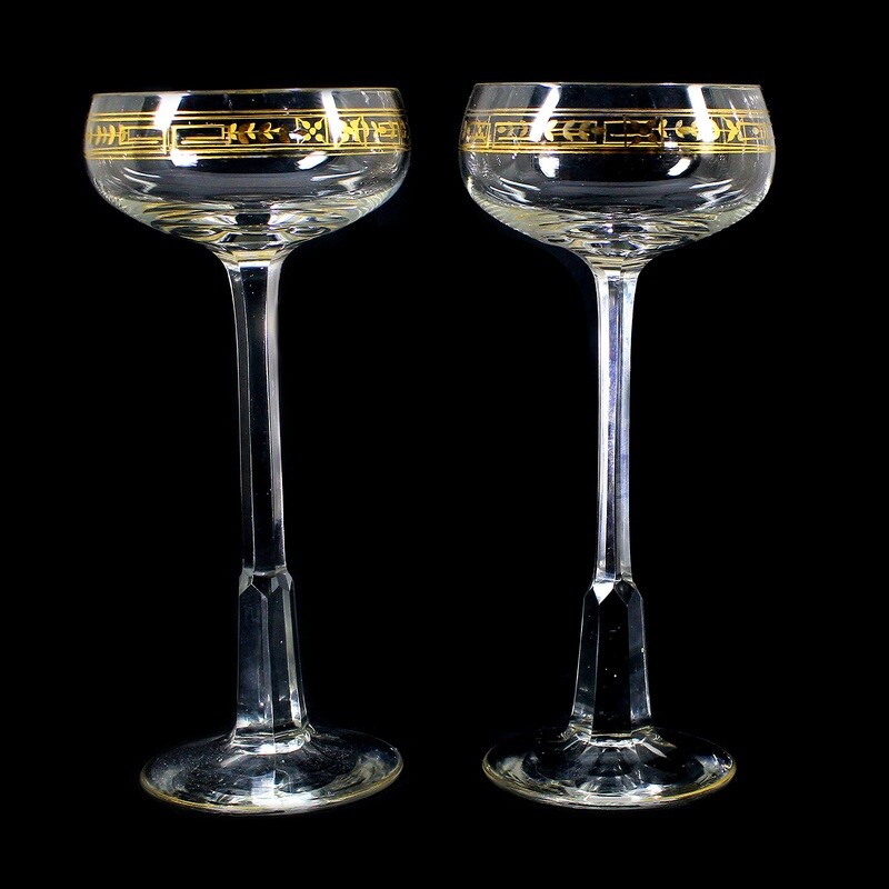 1. of 2. Stem glass made of colorless glass with gold decoration, Theresienthal, form 1849